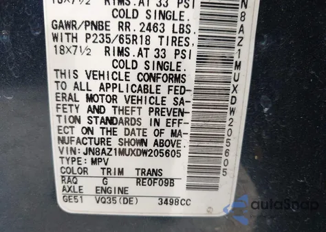 2013 Nissan Murano Sl из США, поврежденный, VIN JN8AZ1MUXDW205605